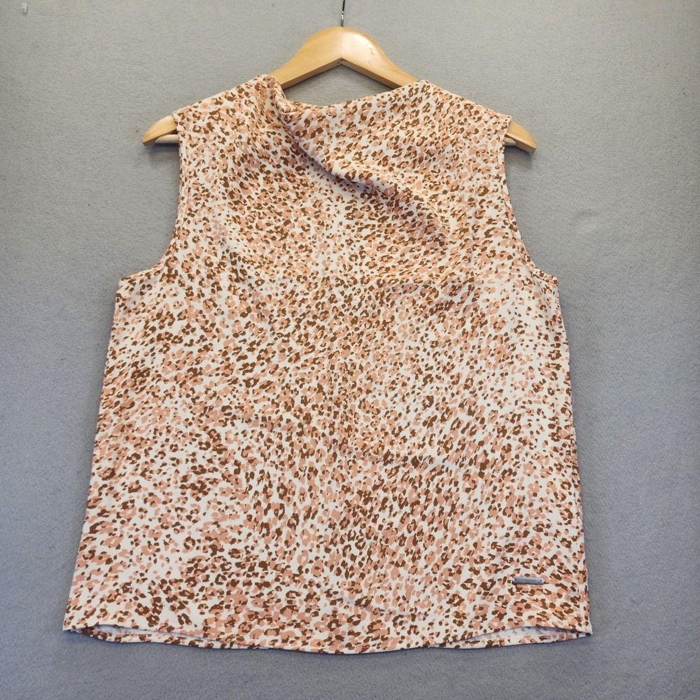 Calvin Klein Womens Animal Leopard‎ Print Cowl Neck Sleeveless Blouse Small NWT